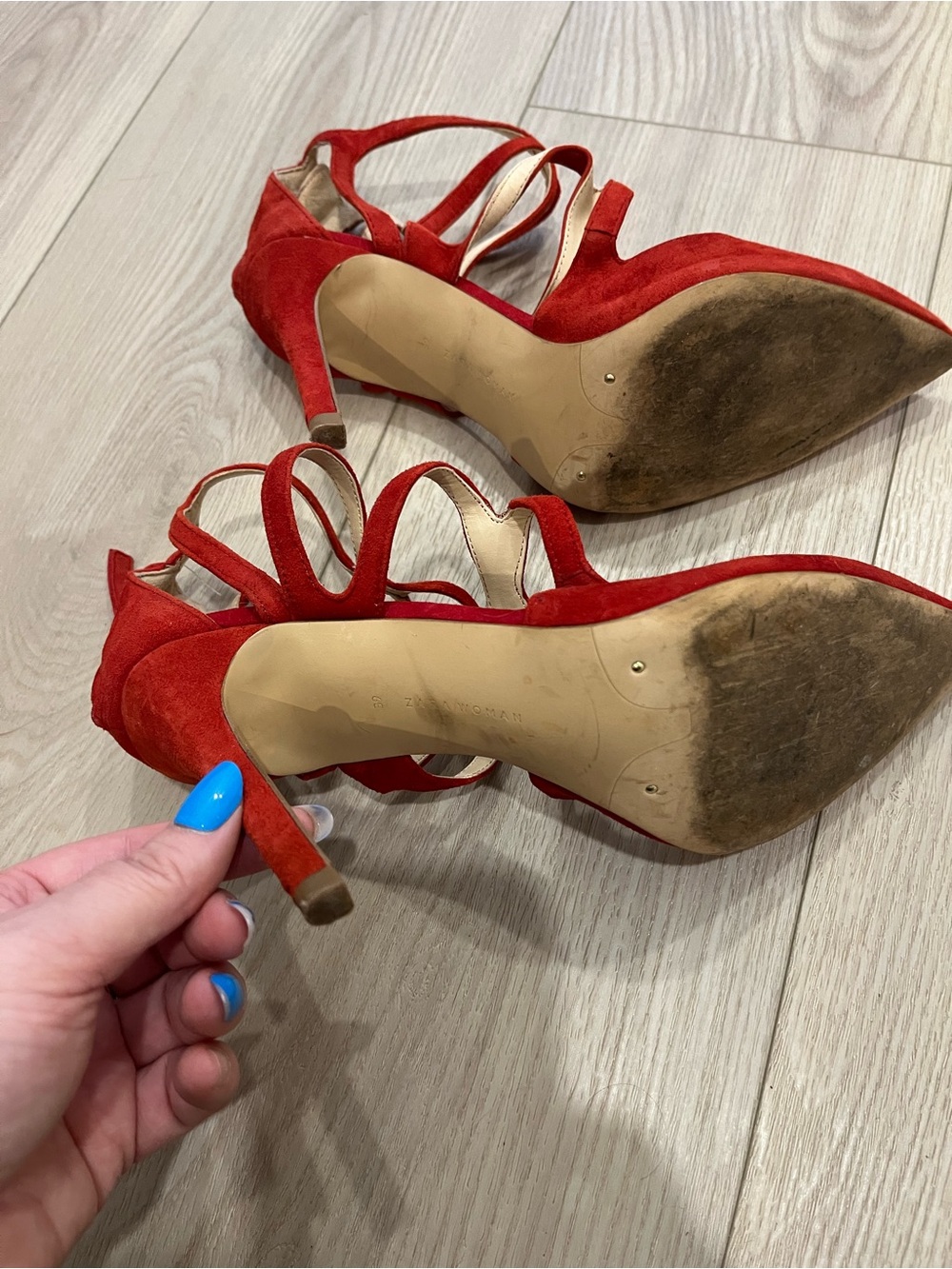 Zara Red Suede Strappy Pointed-Toe Women's Heels - Picture 6 of 6